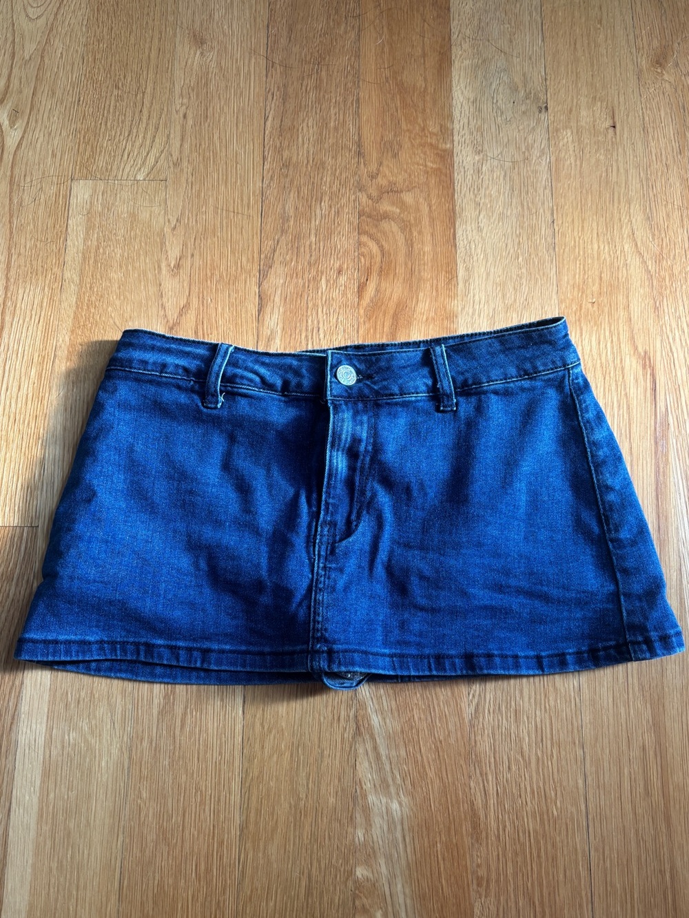 Edikted Denim Mini Skirt Shorts in Dark Blue